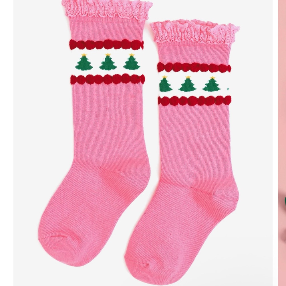 Pink Tree Lace Top Knee High Socks